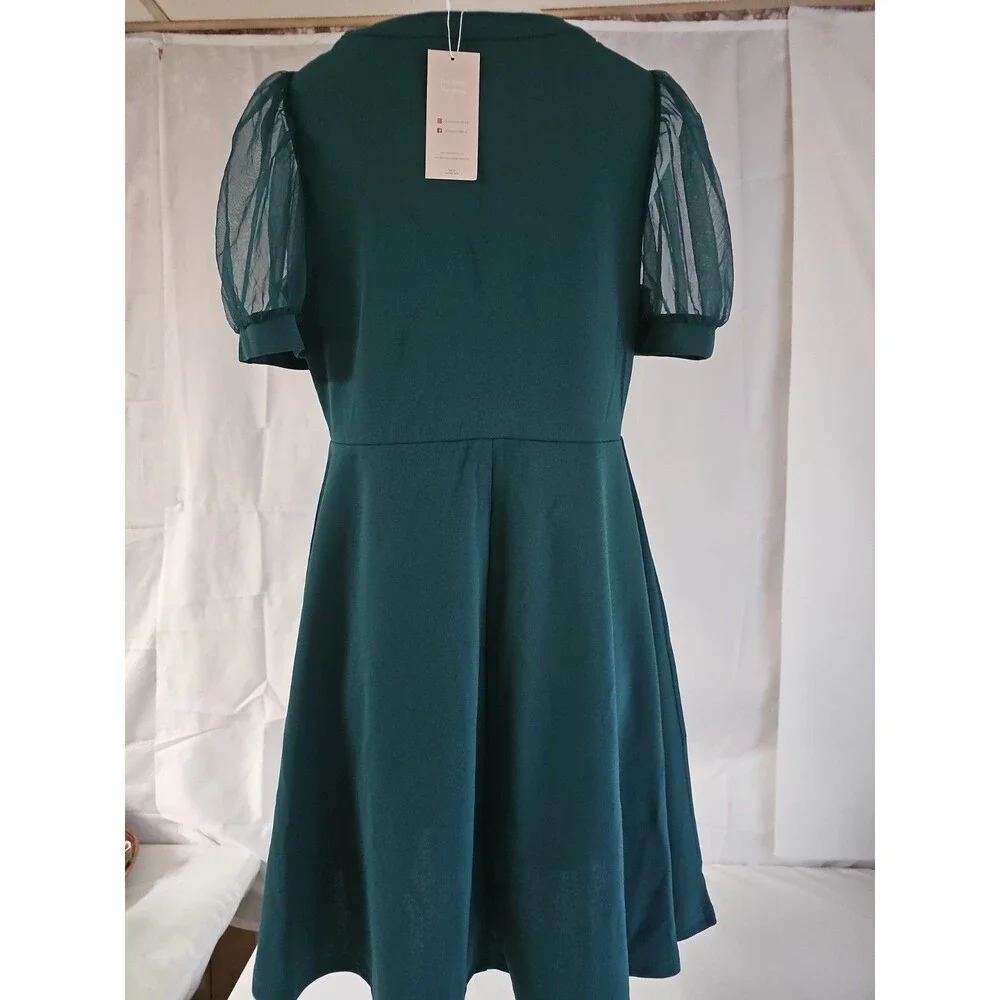 NWT Emery Rose Dark Green Puff Sleeve Dress 1XL